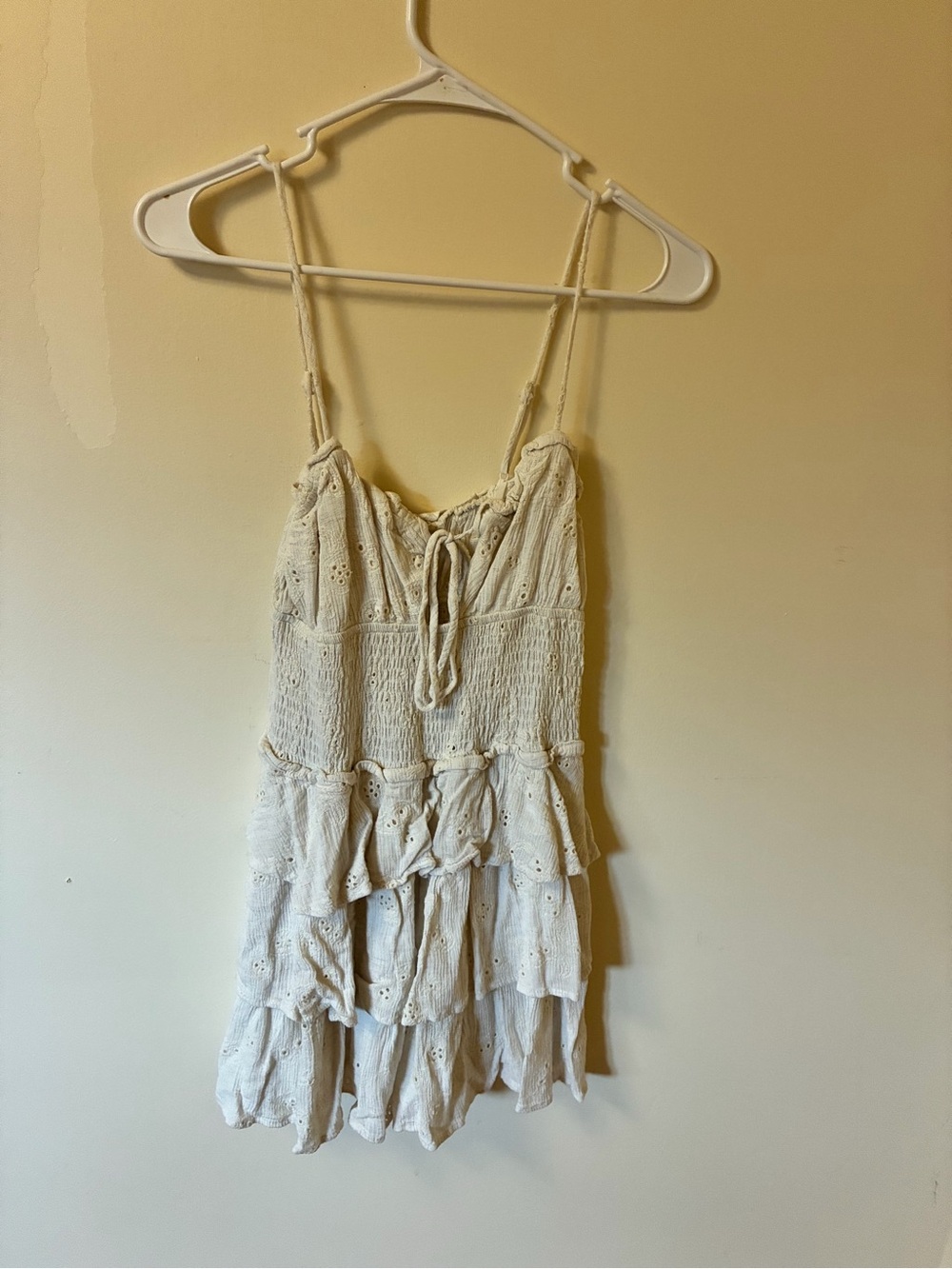 ILLA ILLA Cream Eyelet Tiered Mini Dress